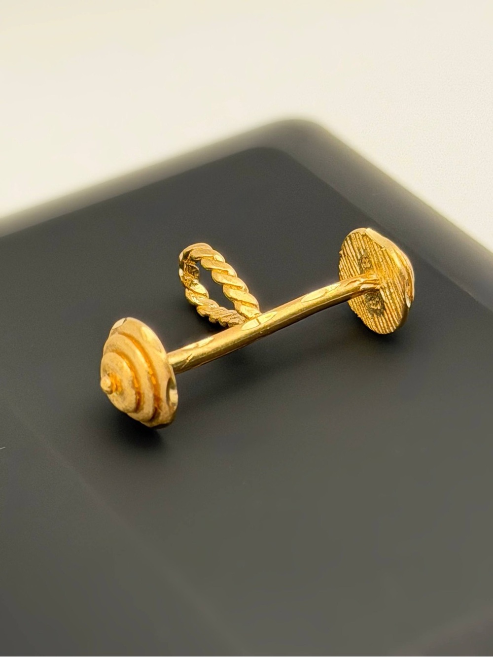 14k Solid Yellow Gold Diamond Cut 3D Barbell Weight Lifting Dumbbell Charm Penda